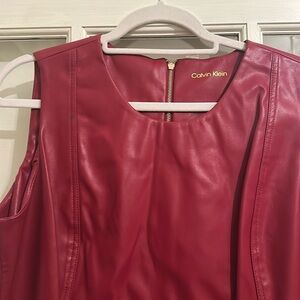 Calvin Klein Red Faux leather fitted sheath dress